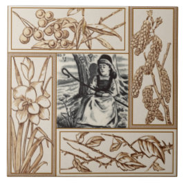 Repro VIctorian Bo Peep Nursery Rhyme Transferware Kakelplatta