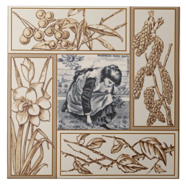 Repro VIctorian "Contrary Mary" Nursery Rhyme Kakelplatta (Framsidan)