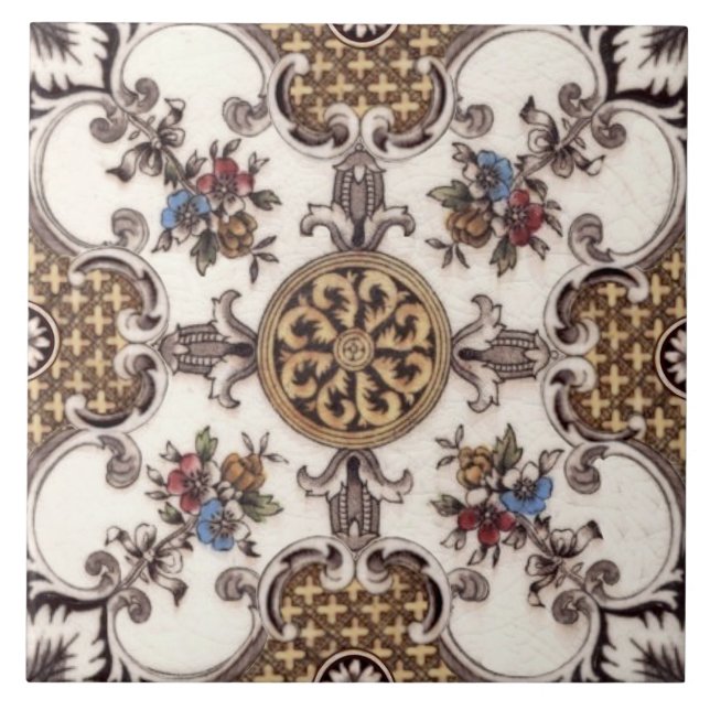 Repro Victorian English Quatrefoil Blommigt Transf Kakelplatta (Framsidan)