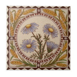 Repro Victorian Guld Wheat CornBlå Blommigt Kakelplatta