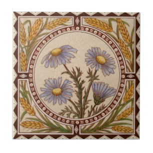 Repro Victorian Guld Wheat CornBlå Blommigt Kakelplatta