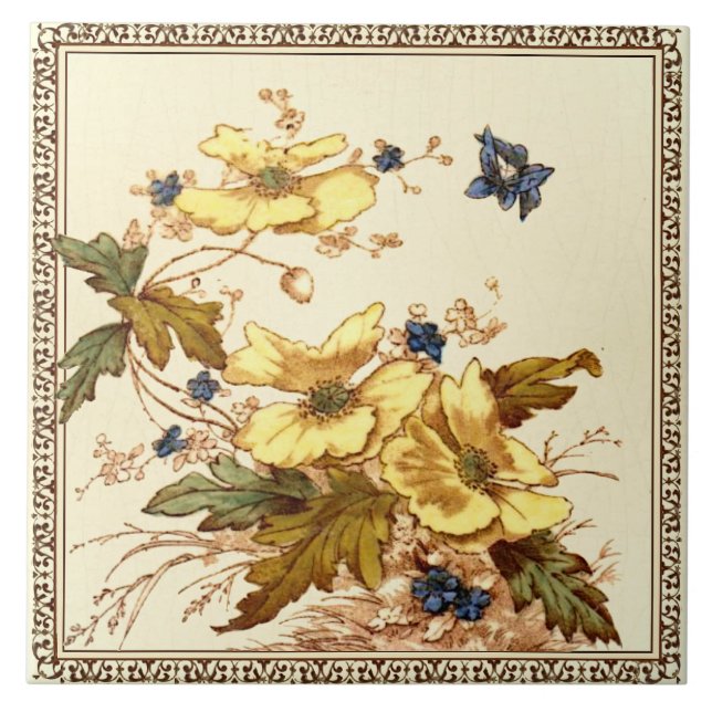 Repro Victorian Malkin Butterflies & Anemones Kakelplatta (Framsidan)