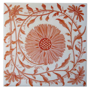 Repro Victorian Minton Print Coral Ro Blommigt Kakelplatta