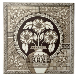 Repro Victorianska asetiskt Vas av sunblommor Sepi Kakelplatta
