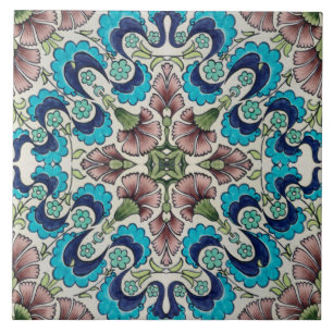 Repro Vintage Blue Maroon Blommigt De Morgan tiles Kakelplatta