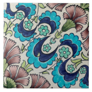 Repro Vintage Blue Maroon Blommigt De Morgan tiles Kakelplatta