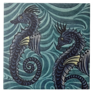 Repro Vintage Blue Seahorse De Morgan tiles Kakelplatta