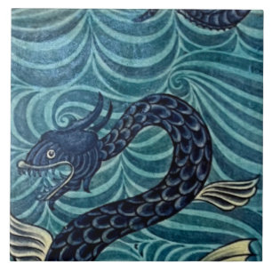 Repro Vintage Blue Seahorse De Morgan tiles Kakelplatta