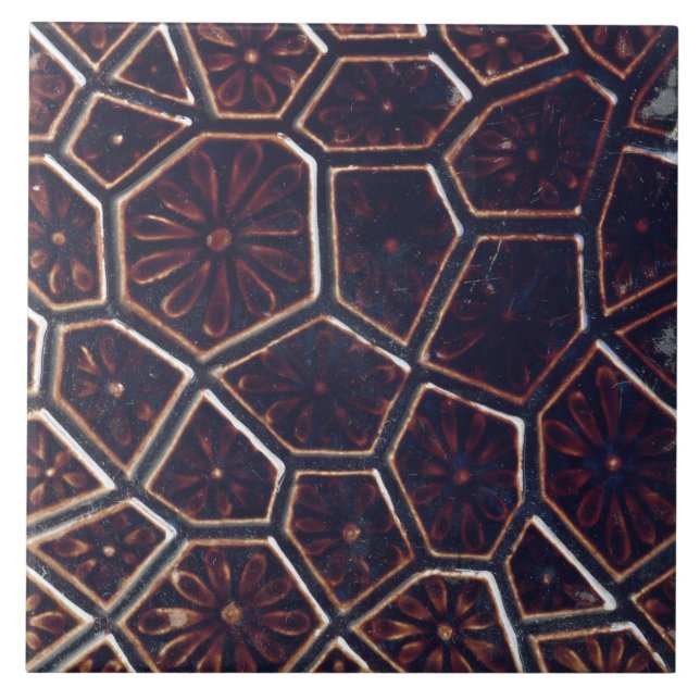 Repro Vintage Faux relief Brown Geometric Blommigt Kakelplatta (Framsidan)