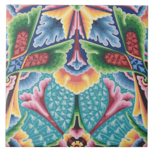 Repro Vintage Geometric Colorful Rainbow Blommigt Kakelplatta