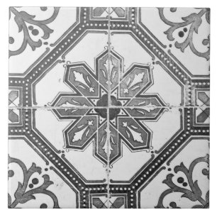 Repro Vintage Grått och White Majorca Tile Kakelplatta