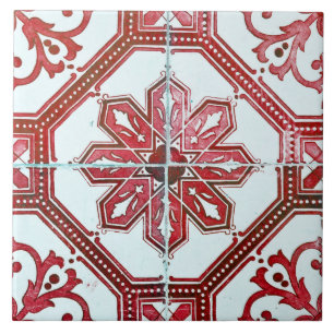 Repro Vintage Red and White Majorca Tile Kakelplatta