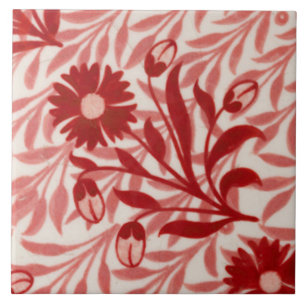 Repro Vintage red blommor De Morgan tiles Kakelplatta