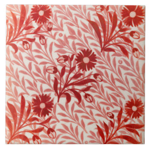Repro Vintage red blommor De Morgan tiles Kakelplatta