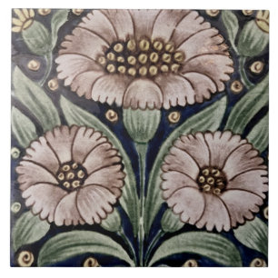 Repro Vintage Vit ros Blommigt De Morgan tiles Kakelplatta