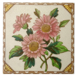 Repro W+E Maj Victorian Rosa Blommigt Transferware Kakelplatta