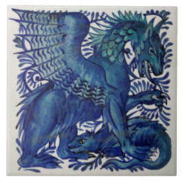 Repro Wm De Morgan Blue Mor Barndrakar Kakelplatta