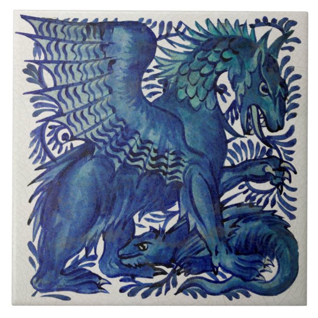 Repro Wm De Morgan Blue Mor Barndrakar Kakelplatta (Framsidan)