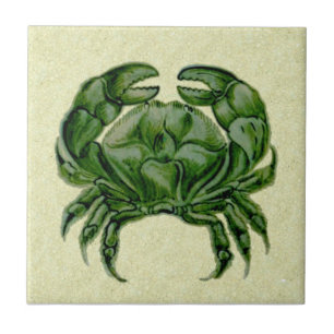 Repro Wm De Morgan Hand Paked Grönt Crab Kakelplatta