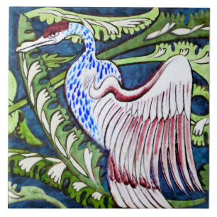 Repro Wm De Morgan Heron (par med Guld Eagle) Kakelplatta