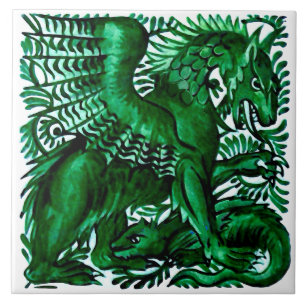 Repro Wm Morgan Grönt Dragons överordnad och und Kakelplatta