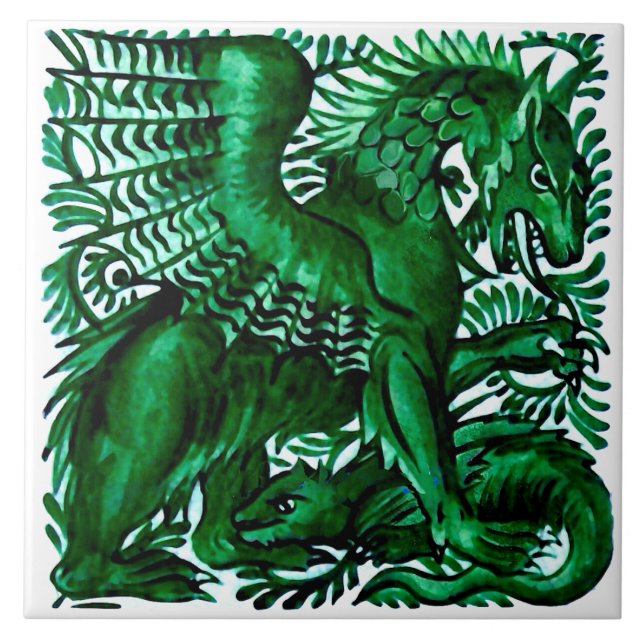 Repro Wm Morgan Grönt Dragons överordnad och under Kakelplatta (Framsidan)
