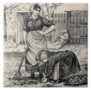 Repro WM Wise Land Village Life Potato Harvest Kakelplatta