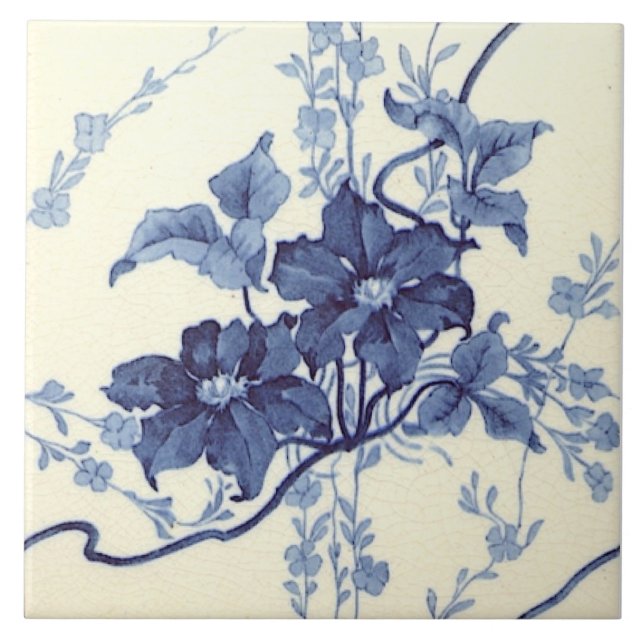 Reproduction 1898 Design Minton Blue White Blommig Kakelplatta (Framsidan)