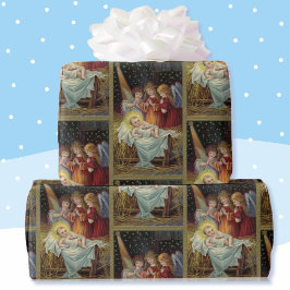 Reproduction baby Jesus 3 Änglar Vintage Card Repr Presentpapper