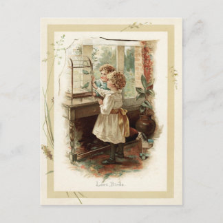 Reproduction love birds & Children Vintage Reprodu Vykort