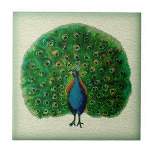 Reproduktion Antique Majolica Peacock Ceramic Tile Kakelplatta