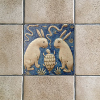 Reproduktion av vintage på kaniner och reptiler kakelplatta