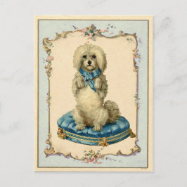 Reproduktion av Vintagen Cute Hund Blue Cushion Vykort