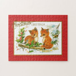 Reproduktion av Vintagen för julhälsningar Foxes Pussel