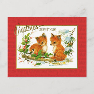 Reproduktion av Vintagen för julhälsningar Foxes Vykort