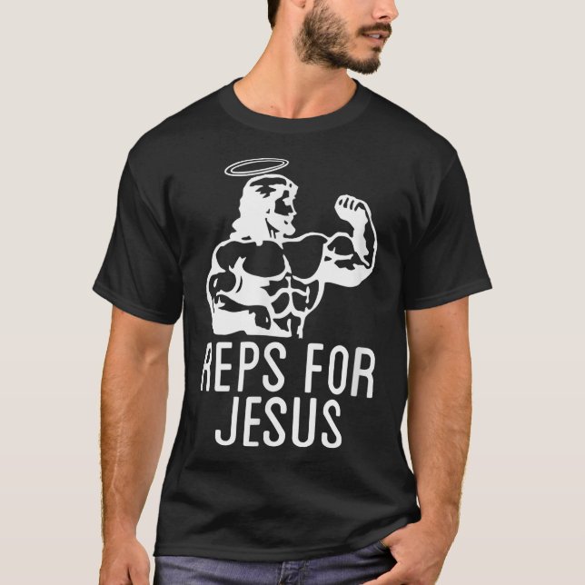 Reps For Jesus Muscular Swole Big Jesus Funny Lift T Shirt (Framsida)