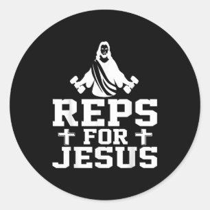 Reps för Jesus Roligt Kristet Gym Fitness Biceps Runt Klistermärke