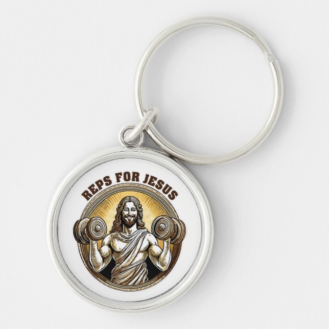 Reps för Jesus Rund Silverfärgad Nyckelring (Framsidan)