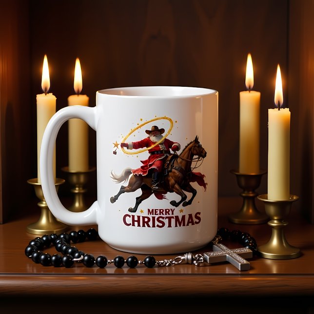 Repskjutande cowboy jul ryttare kaffemugg (Skapare uppladdad)
