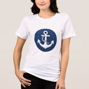 Repsymbol för nautisk ankare vit marinblå t shirt