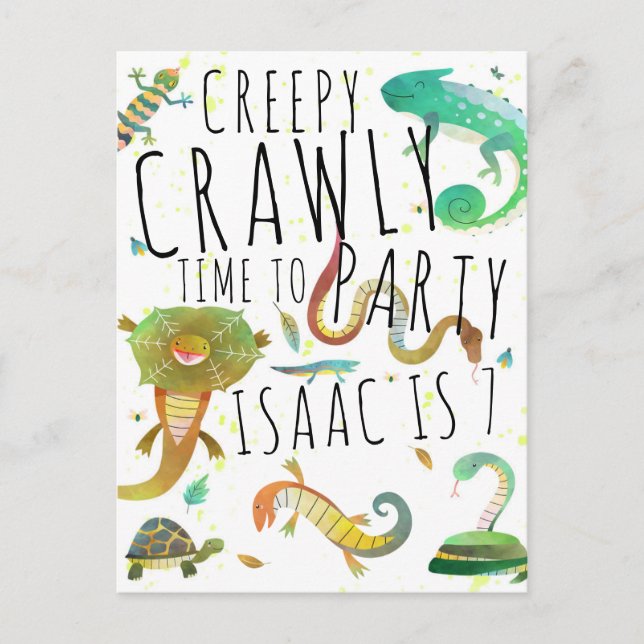 Reptil födelsedagsinbjudan vykort (Framsida)