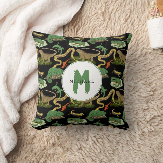 Reptil, Lizards & Amphibians Kids Monogram Kudde (Filt)