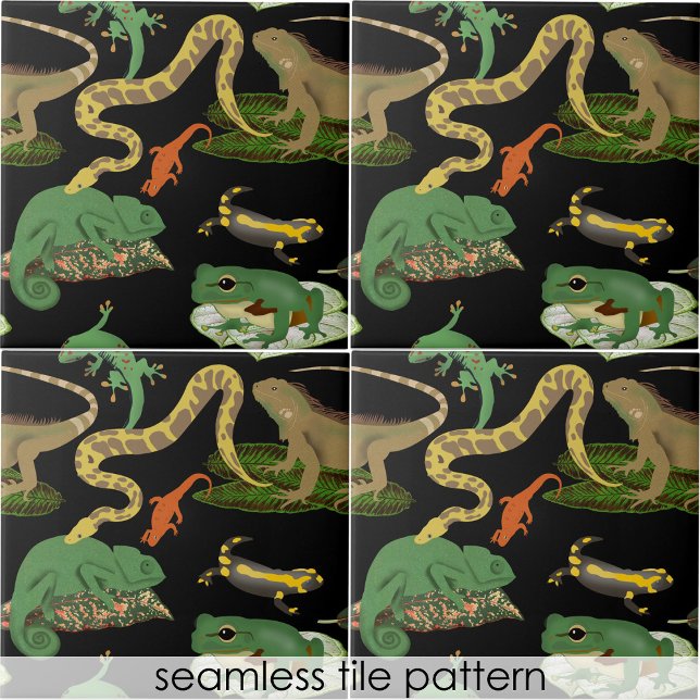 Reptil, Lizards & Amphibians Seamless Mönster Kakelplatta (Reptile, Lizards & Amphibians Seamless Pattern Ceramic Tile)