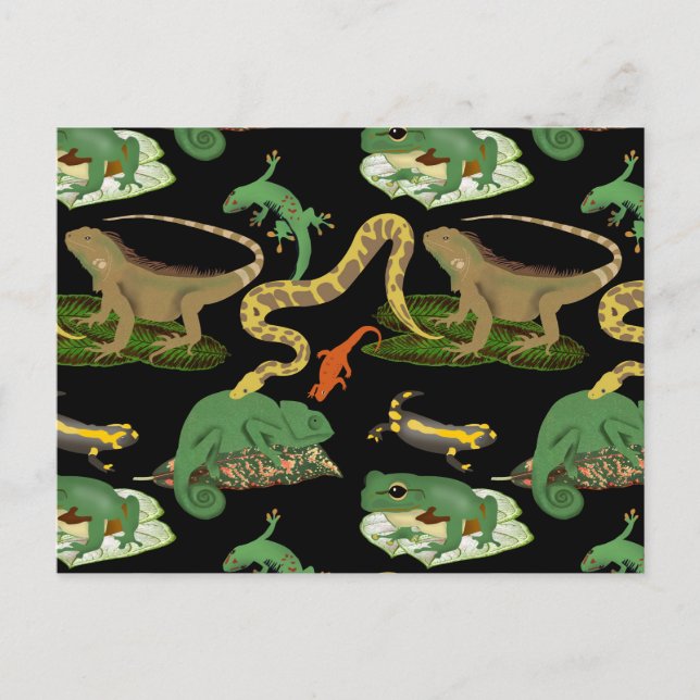 Reptil, Lizards och Amphibians Mönster Vykort (Framsida)