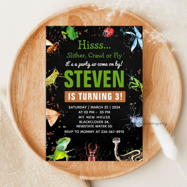 Reptil- och insektsnatt redigerbar inbjudan (Reptile and insect Night Editable Invitation
)