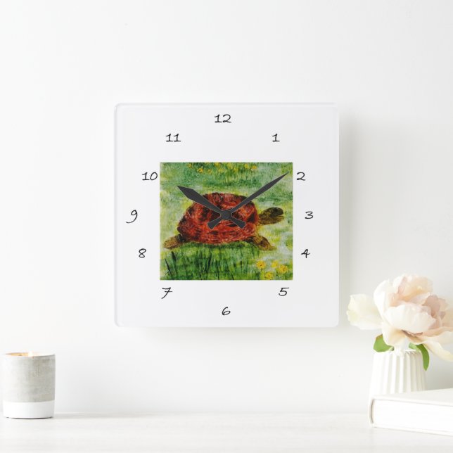 Reptile Animal Art Tortoise Fyrkantig Klocka (Hem)