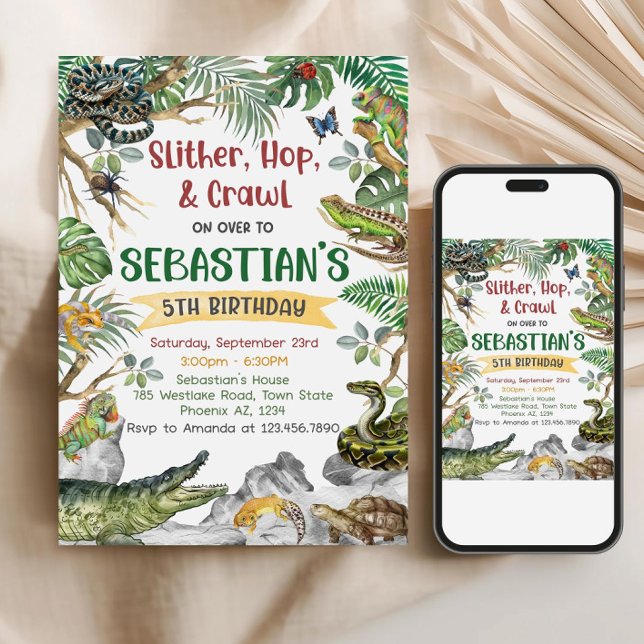 Reptile Birthday Invitation Template, Customizable Inbjudningar (Skapare uppladdad)