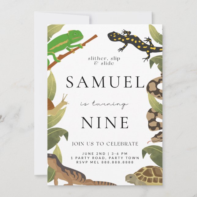 Reptile Födelsedagsfest inbjudan (Framsida)