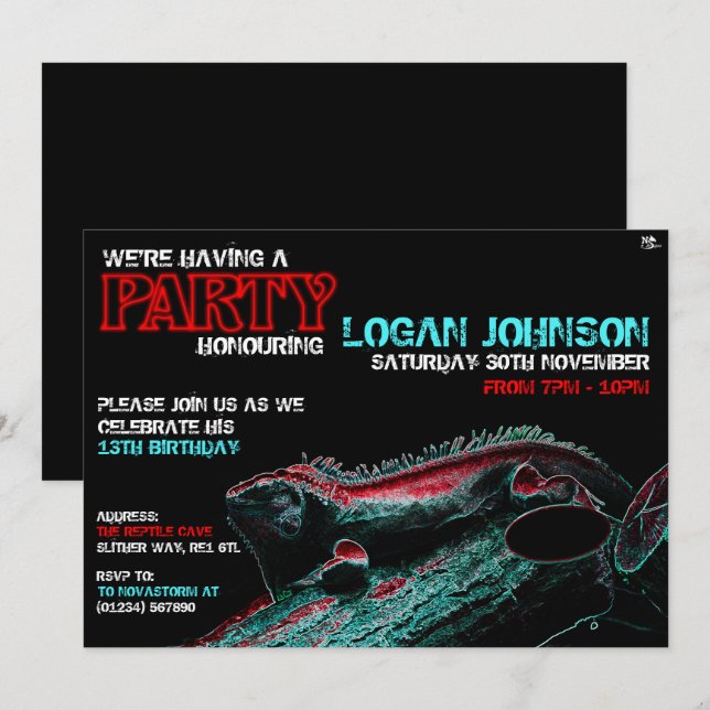 Reptile Födelsedagsfest inbjudan (Fram/baksida)