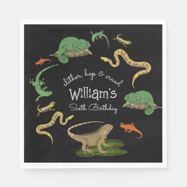 Reptile, Lizards Amphibians Barns födelsedag Party Pappersservett (Framsidan)